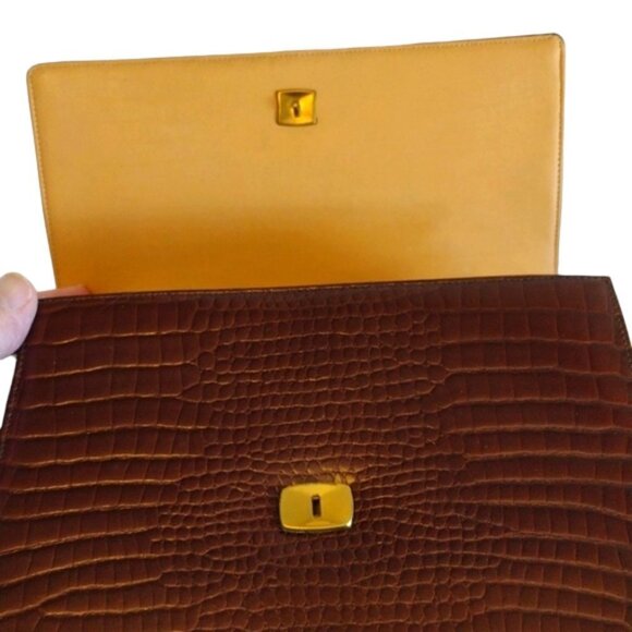 Vintage Classic Bag by Camel, Cognac Brown Faux Alligator Skin Finish - Picture 9 of 12